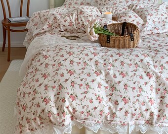 Pink Flowers Duvet Cover Set 100% Cotton Bedding Sets Twin - Etsy