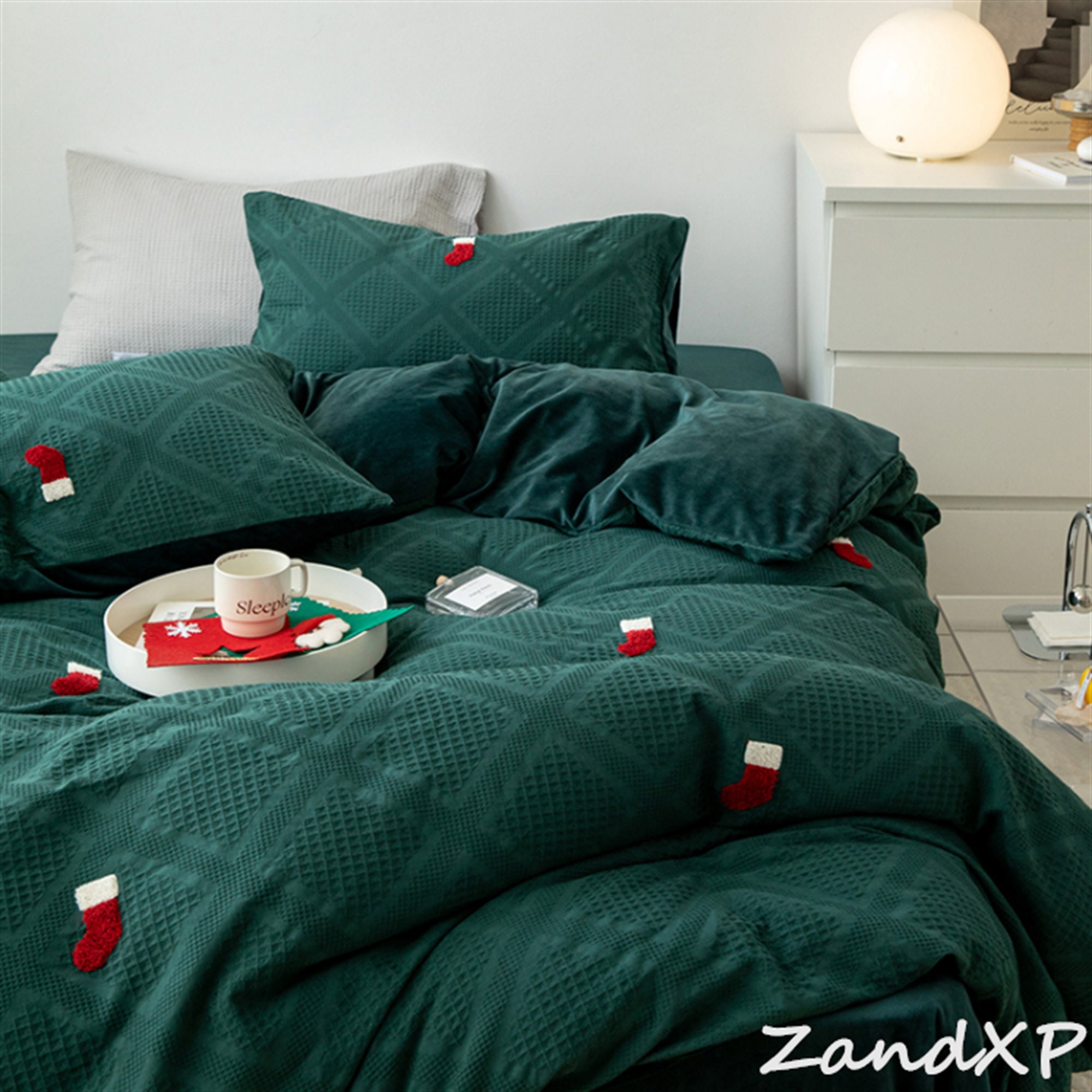 Dark Green Duvet Cover Warm Duvet Cover 2 Pillowcases Autumn Etsy