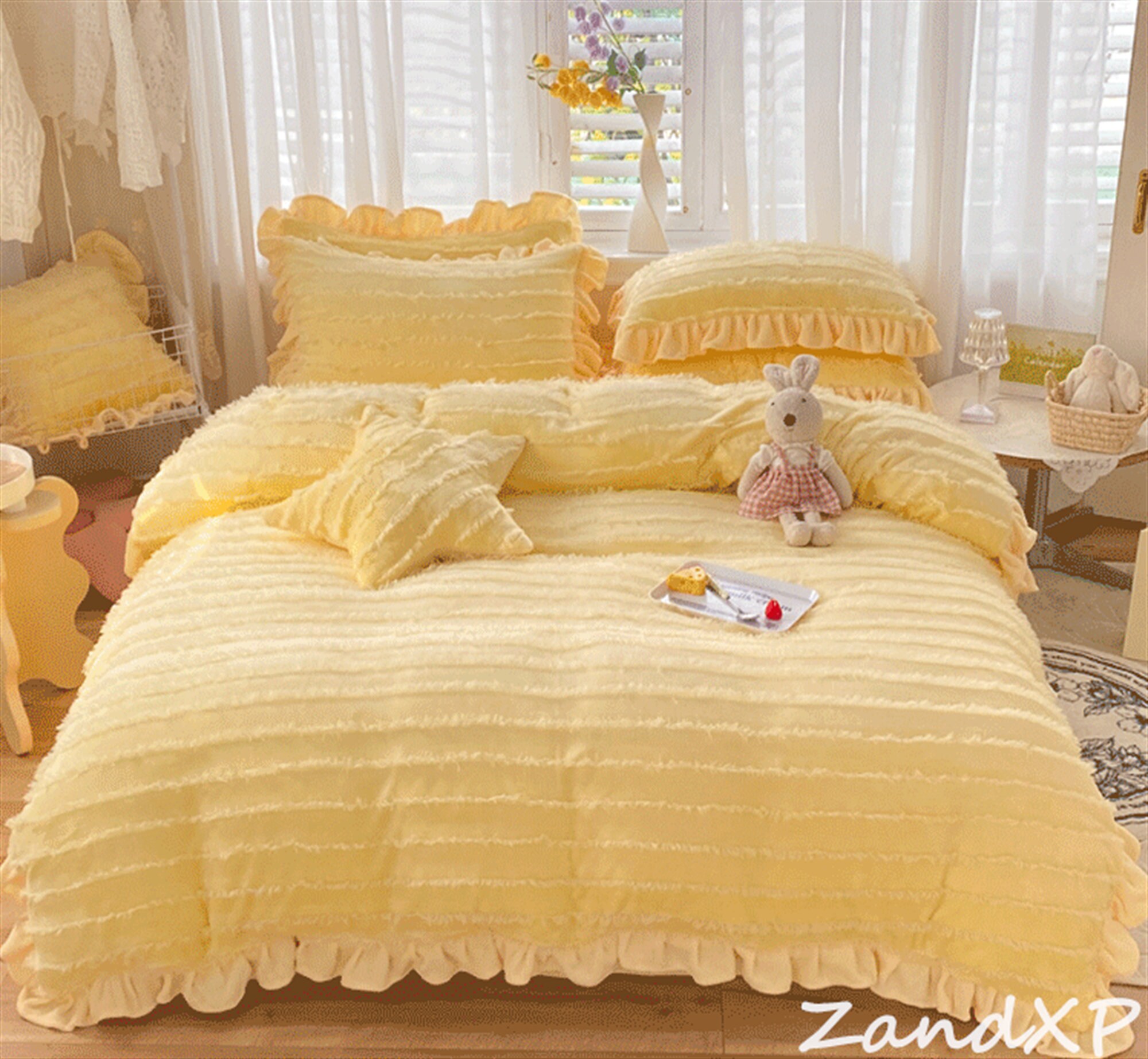 Green/pink/blue/yellow/gray Duvet Cover Set Ruffle Duvet Cover Warm