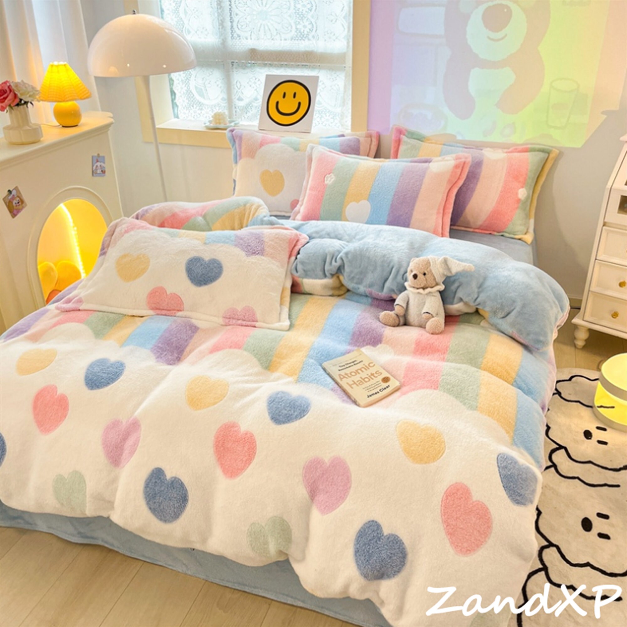 Heart Duvet Cover Set Rainbow Duvet Cover Warm Velvet Etsy