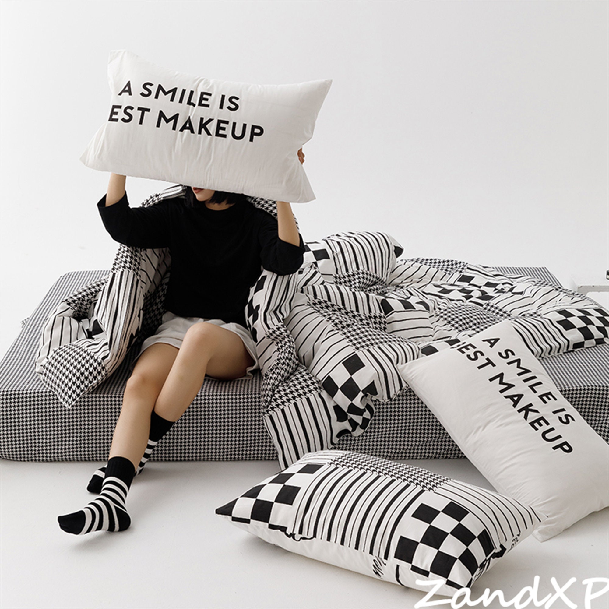 100 Cotton Duvet Cover Set, Black White Duvet Cover, Minimalist Comforter Cover With