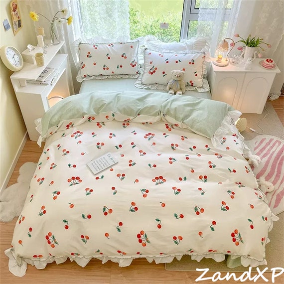 Cherry Duvet Cover Ruffled Duvet Cover Cotton Bedding Sets Twin