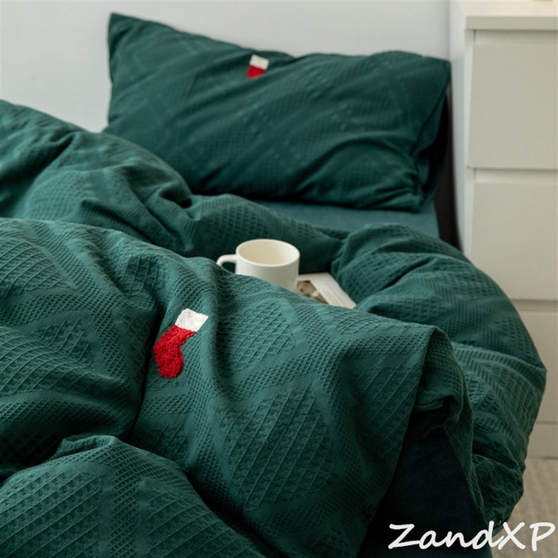 Dark Green Duvet Cover Warm Duvet Cover 2 Pillowcases Autumn Etsy