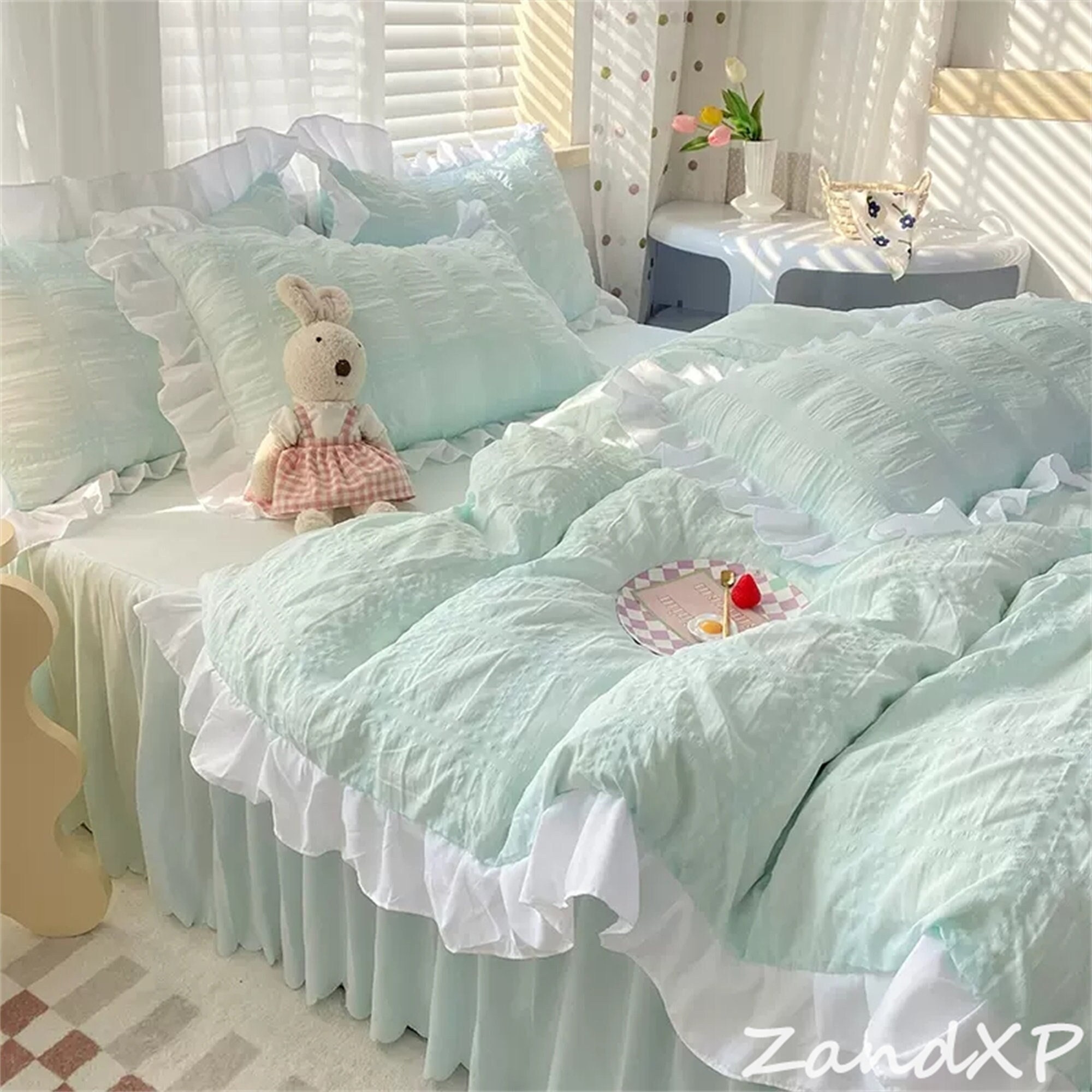 White Lace Bedding Sets Korean Bedding Set Luxury Lace Ruffle Duvet Cover  Bedding Set Beautiful Romantic Bedding Set,5Pcs
