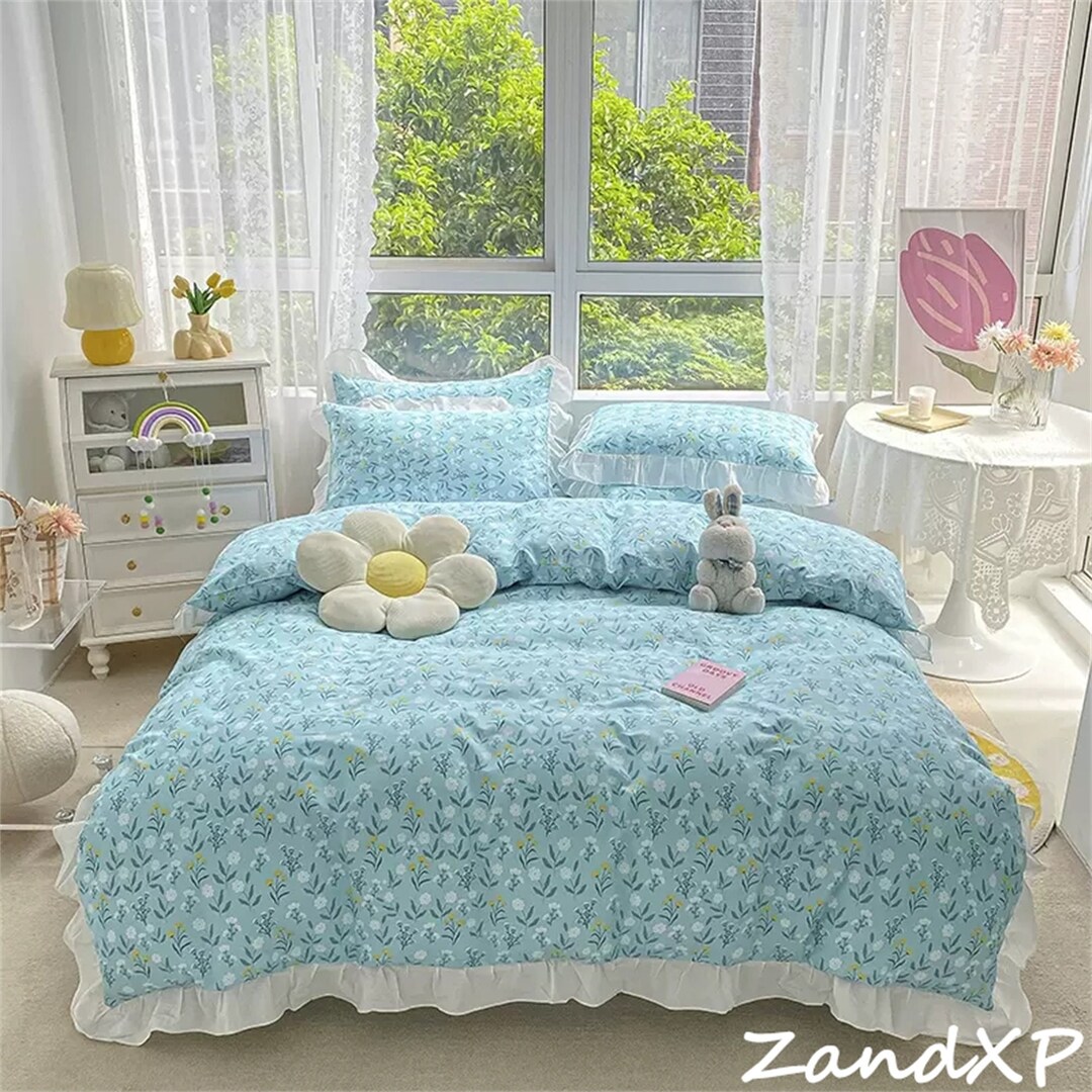 4PCS Vintage Duvet Cover Set, Wavy Edge Duvet Cover, Cotton Bedding