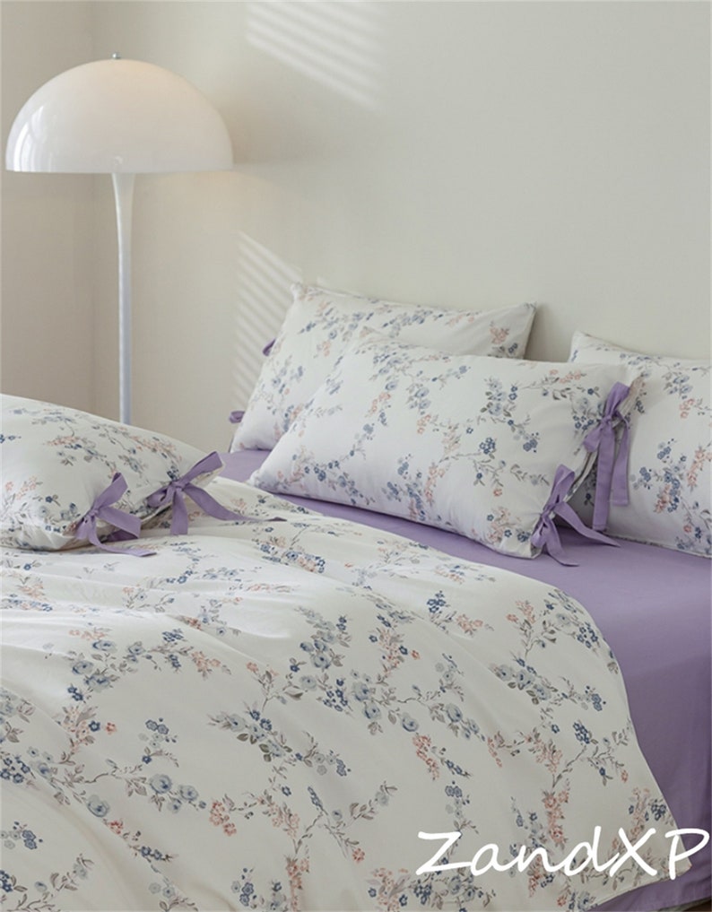 Vintage Rustic Floral Cotton Bedding Set,blue Flower Duvet Cover Set