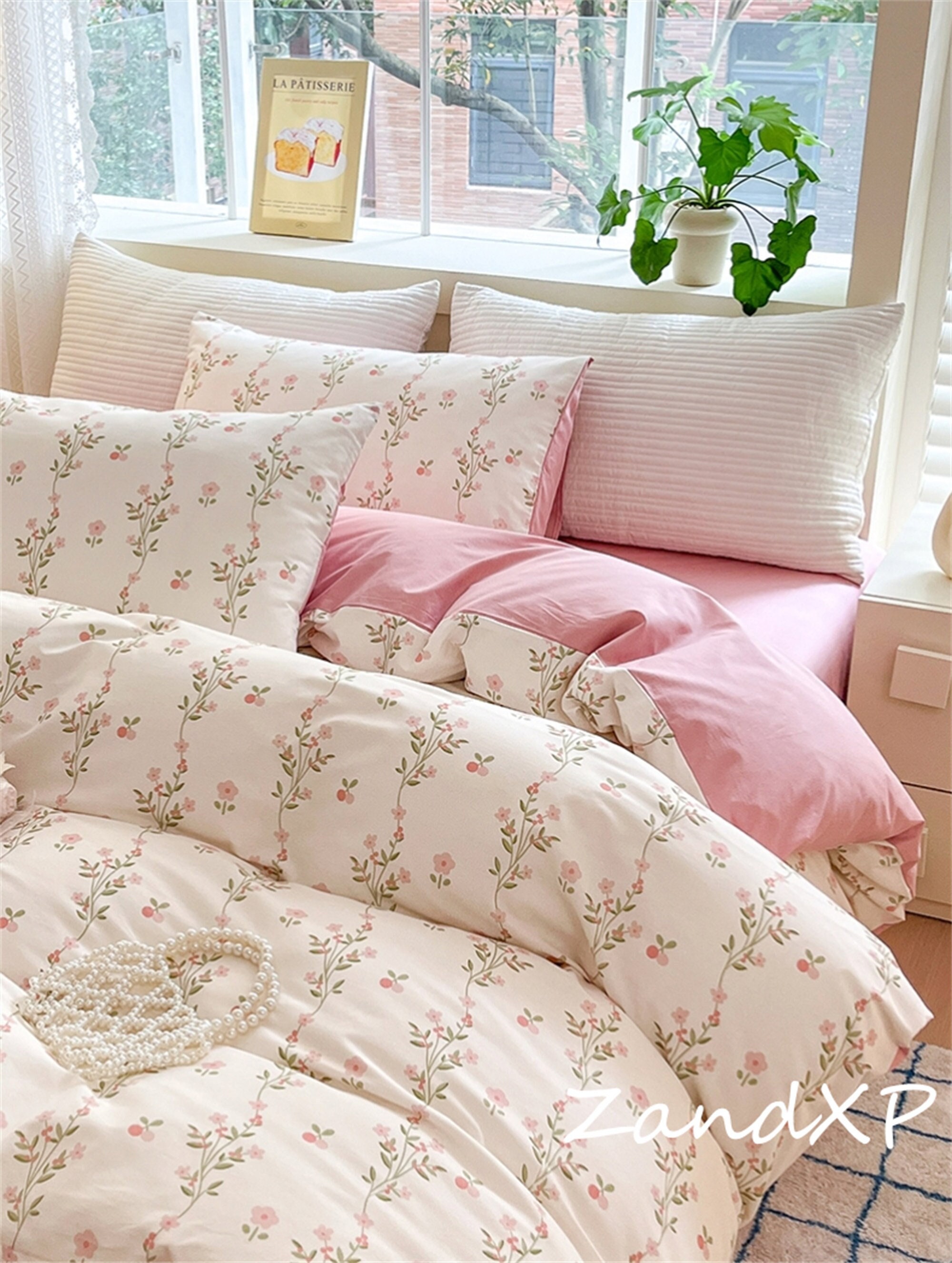 New Pink Floral Duvet Cover Set,pink Duvet Cover Set,100% Cotton Duvet ...