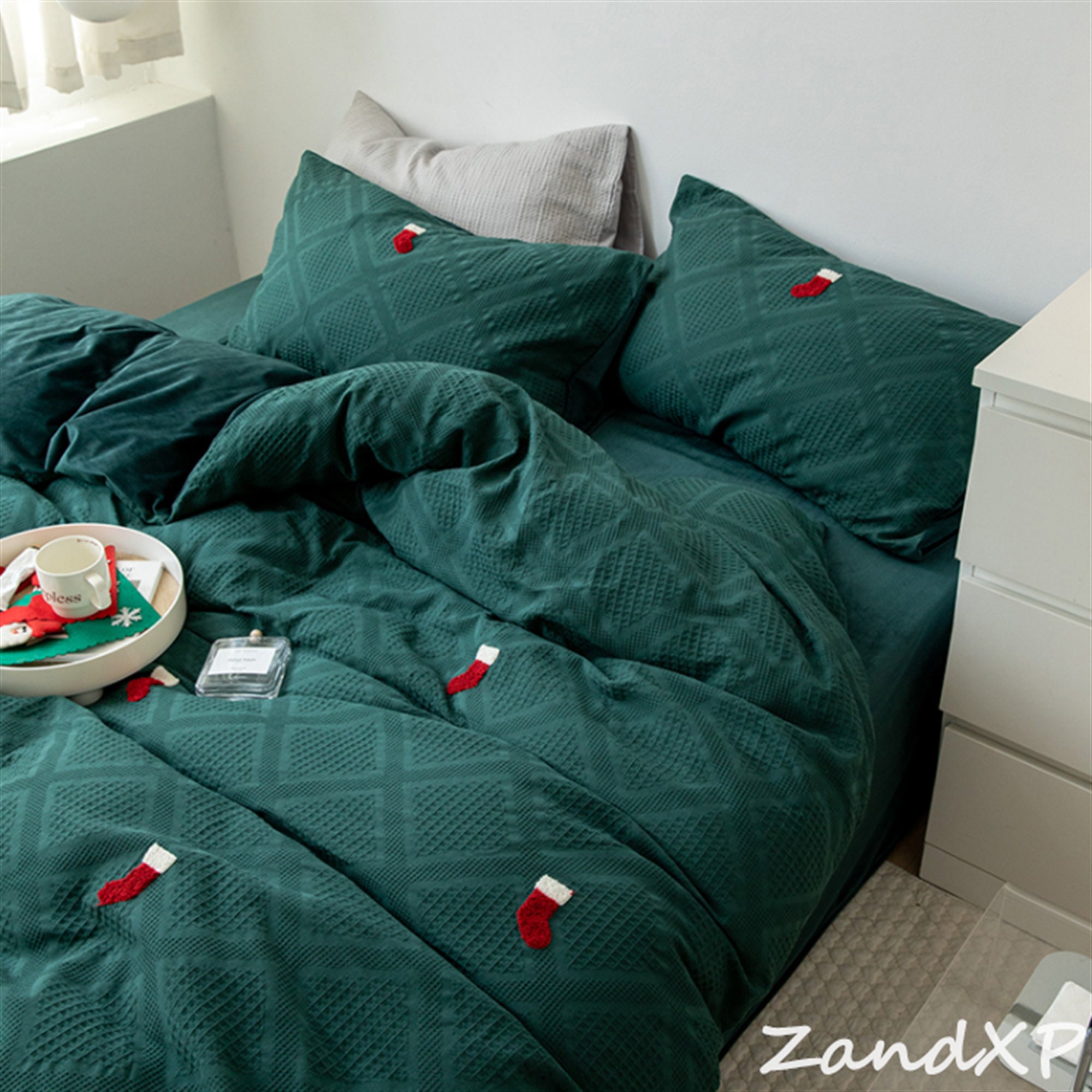 Dark Green Duvet Cover Warm Duvet Cover 2 Pillowcases Autumn Etsy