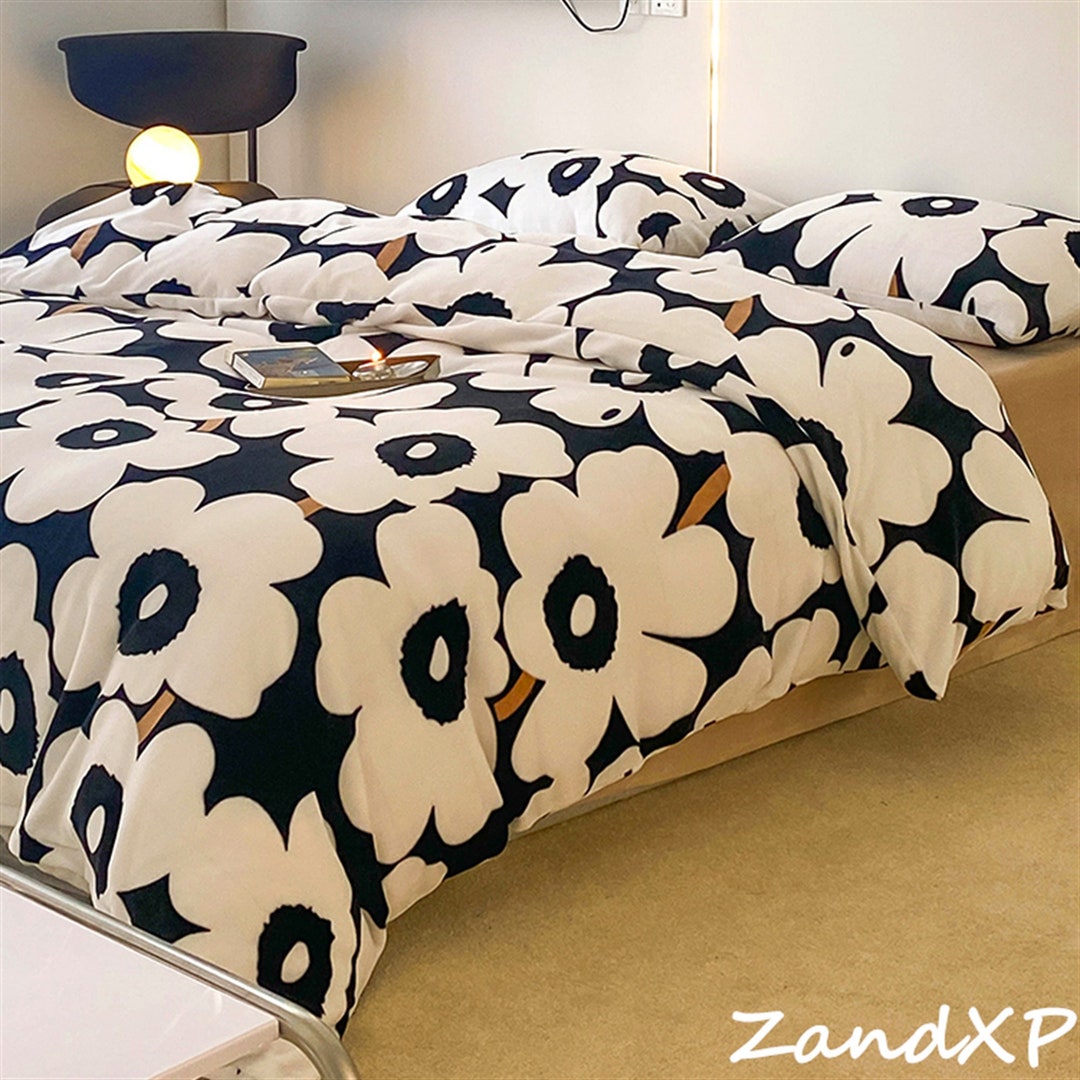 Black White Flower Bedding Set Warm Velvet Bedding Floral Bedding