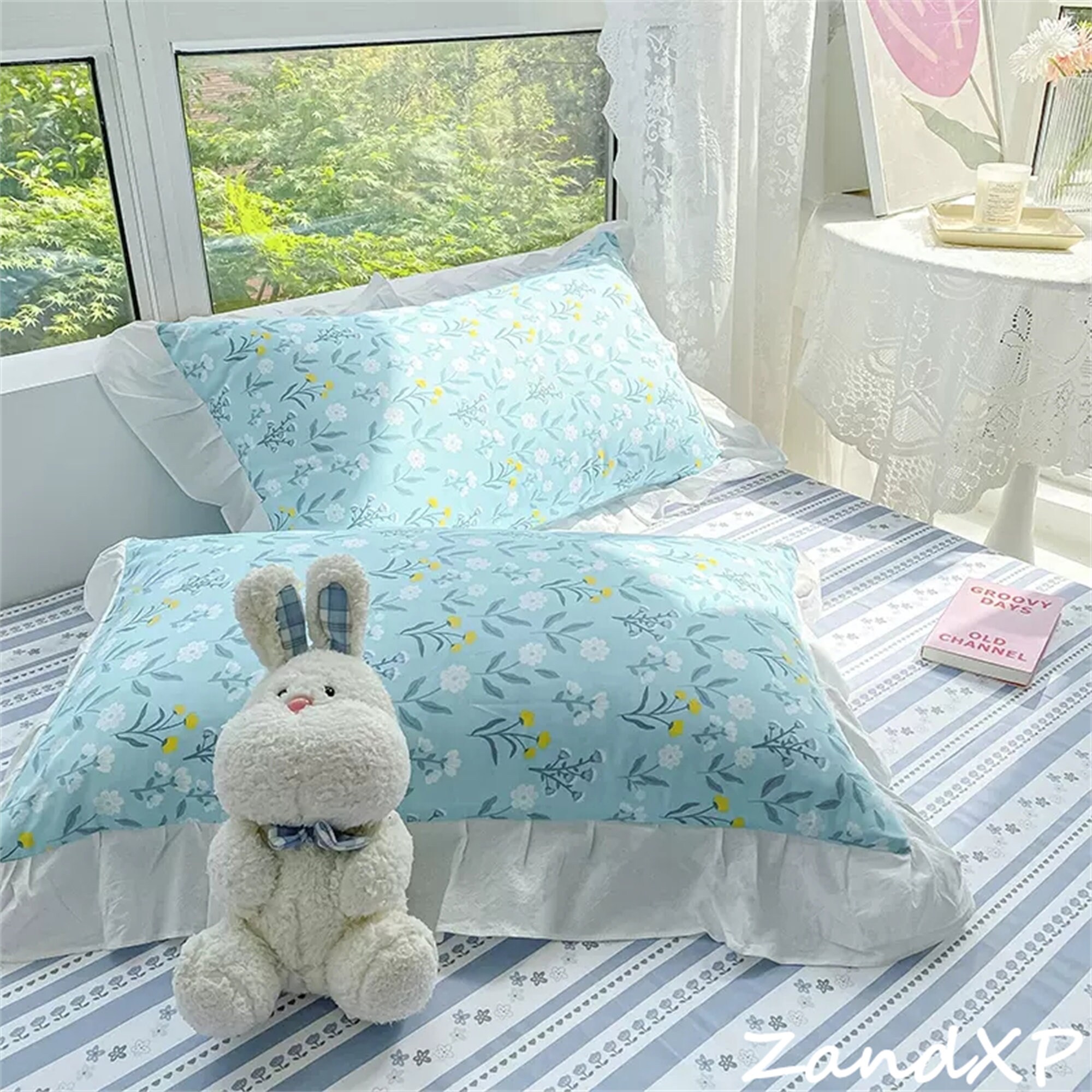 4PCS Vintage Duvet Cover Set, Wavy Edge Duvet Cover, Cotton Bedding