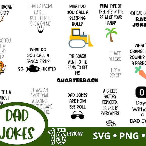 Funny Dad Jokes SVG, 15 Dad Joke Designs for Gifts, Funny Tshirt Gift from Daughter