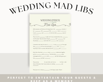 Wedding Mad Libs - Grappig en gepersonaliseerd bruilofttoespraakspel - Afdrukbare PDF - 5 thema's inbegrepen