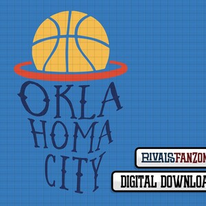 May include: A blue graphic featuring a basketball above a red ring, with the words "OKLA HOMA CITY" in a stylized font. The image also includes the text "RIVALSFANZONE" and "DIGITAL DOWNLOAD".