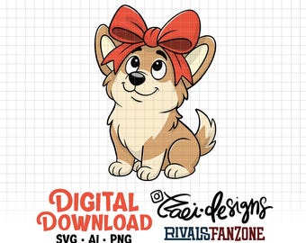 Corgi Bow Hand Drawn Clipart (svg, png, ai, jpg Digital File)
