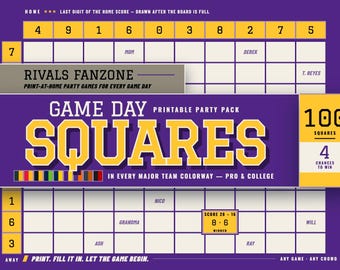 Minnesota Football Squares, Printable Squares Board, 100 Square Pool Grid, Instant Download, Game Day Party Game