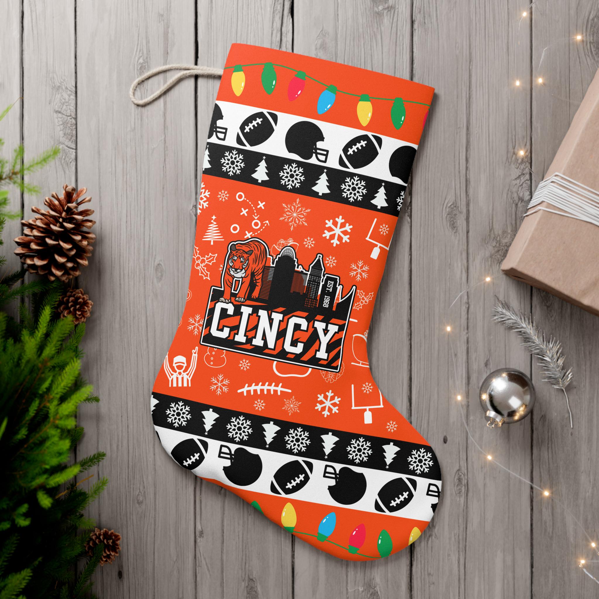 Discover Cincinnati Football Christmas Santa Stocking, Holiday Gifts for Sports Fans, Gifts for Him, Gifts for Her