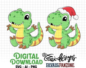 Dinosaur Hand Drawn Clipart, Christmas, .svg .png .ai .jpg (Digital File)