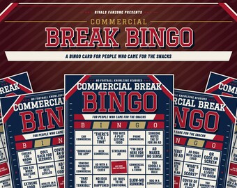 Commercial Break Bingo – 12 Card Pack for Non-Football Fans, Printable Bingo Cards, Watch Party Game, Instant Download