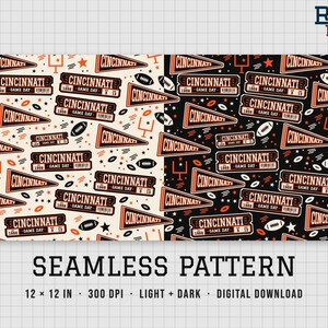 Cincinnati Football Seamless Pattern – 12x12 Digital Paper, Light & Dark, Fabric and Sublimation, Scrapbook Paper and Gift Wrap