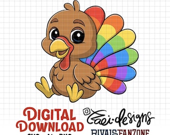 Rainbow Turkey Clipart, Hand Drawn Design (Digital Download)