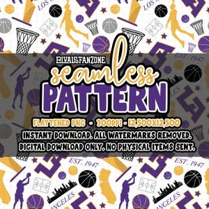 Los Angeles Basket Seamless Repeating Pattern / 300 DPI PNG / Download digitale istantaneo / Tessuto, Scrapbooking, Carta, Fai da te / Appassionati di sport