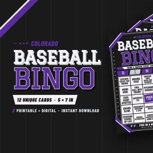 Colorado Baseball Bingo – 12 Card Pack, Printable Bingo Cards, Ballpark Watch Party Game, Instant Download, Baseball Party Game