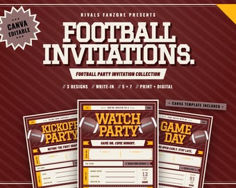 Washington Football Party Invitations, Editable Canva Template, 5x7 Printable Invite, Instant Download, Watch Party Invitation