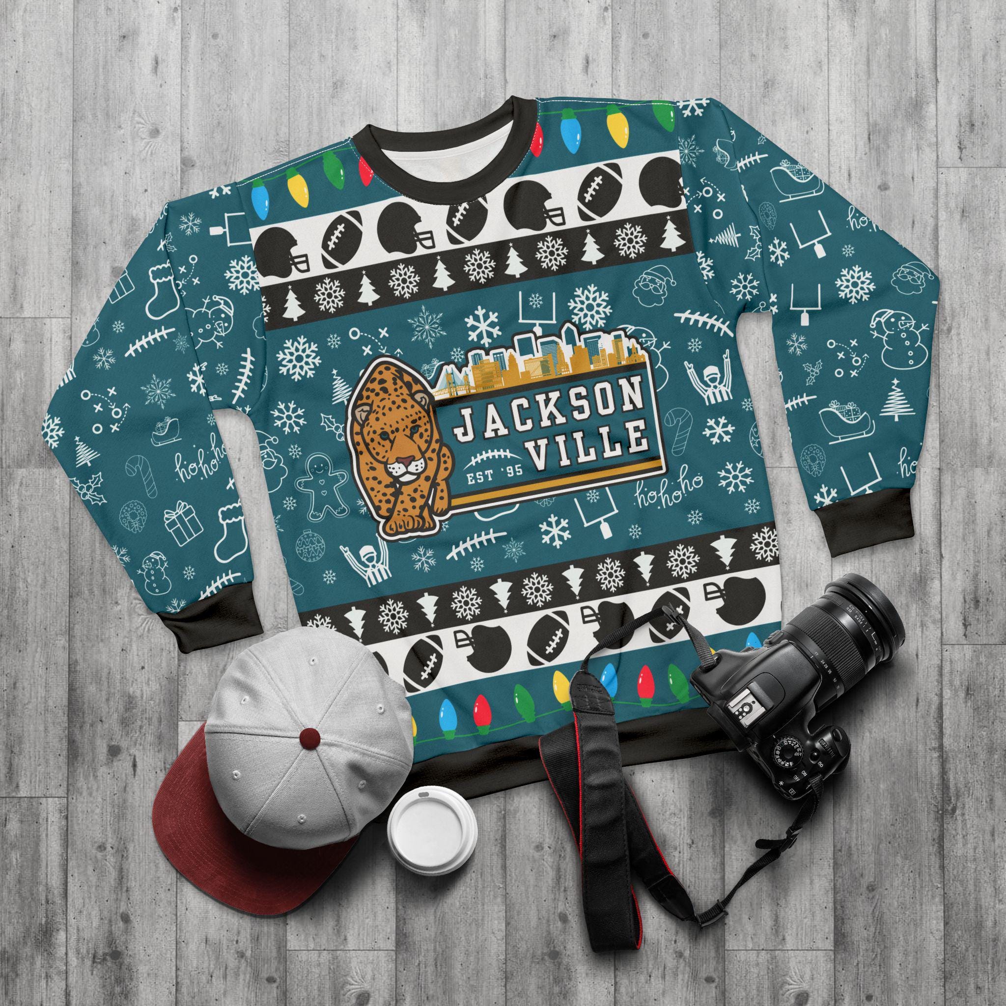 Discover Jacksonville Football Ugly Sweater Unisex AOP Christmas Party Gift for Sports Fans