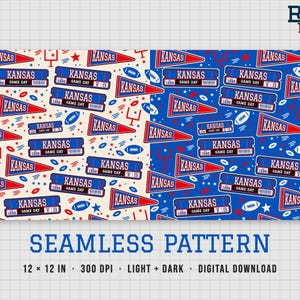 Kansas Football Seamless Pattern – 12x12 Digital Paper, Light & Dark, Fabric and Sublimation, Scrapbook Paper and Gift Wrap