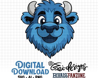 Blue Buffalo Hand Drawn Clipart .svg / .png /.ai / .jpg Digital File, Template, Cut Files, Instant Download, Cricut, Vector, Mascot Sports