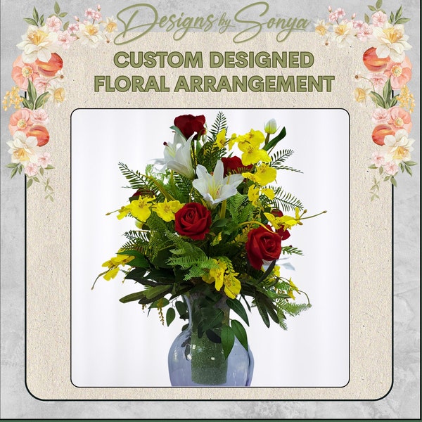 Ready to Ship | Lifelike Custom Designed | Floral Vase Arrangement | Premium Silk Flowers | Dining Table | Living Room | Special Occasion