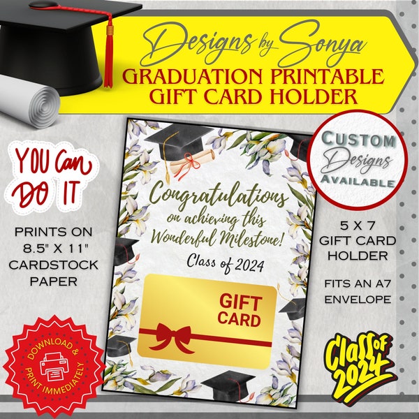 Graduation Class of 2024 | Printable Greeting Card Holder | Matching Envelope | Limited Edition | Simple | Instant Download | Print at Home