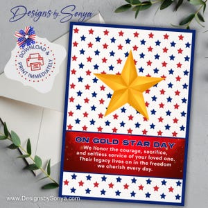 Gold Star Day patriottische wenskaart, militaire Sympathy Card, 5 x 7 Memorial Day Card, Instant Download afdrukbare Hero Tribute Card