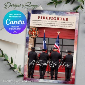 Tarjeta de felicitación de homenaje a los bomberos / Descarga instantánea / Tarjeta de agradecimiento editable e imprimible / Plantilla de Canva / Agradecimiento a los bomberos