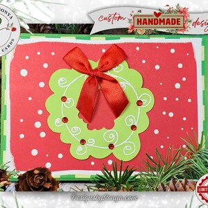 Handmade Christmas Card with Red Bow & Wreath | A7 5x7 Holiday Greeting Card | Unique Christmas Keepsake by Designs by Sonya