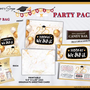 Abschlussfeier Pack 2025 Printable | Chip Tütenverpackung, Candy Bar Sleeve, A2 Karte | Digital Grad Favor Bundle | Sofortiger Download, DIY Dekor