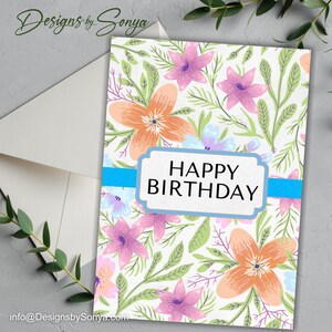 Floral Birthday Printable Card | 5x7 Instant Digital Download | Beautiful Flower-Themed Greeting Card with Envelope Template | Print at Home