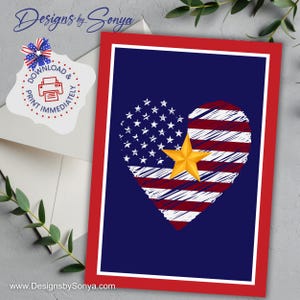 Gouden sterdag hart vlag wenskaart, afdrukbare patriottische sympathiekaart, 5 x 7 Memorial Tribute, militaire steun bij verdriet, Instant Download