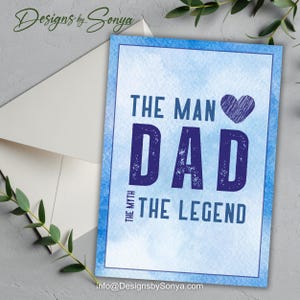 Biglietto d'auguri stampabile per la festa del papà / L'uomo, il mito, la leggenda / Biglietto pieghevole A7 5x7 / Download digitale / Regalo fai da te per la festa del papà