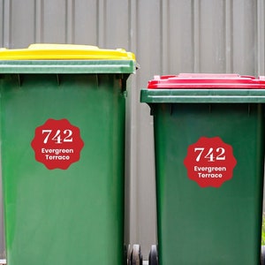 Benutzerdefinierte Mülltonne Aufkleber Set von 3, Bunte Aufkleber für Außentonnen, Hausnummer Aufkleber, Vinyl-Aufkleber für Mülltonne, Benutzerdefinierte Aufkleber
