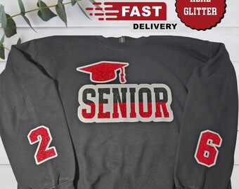 Glitter Senior Sweatshirt, Custom Sleeve Glitter Shirt, Sleeve Custom, Glitter Grad Sweatshirt, School Spirit Sweatshirt, Graduation Hoodie
