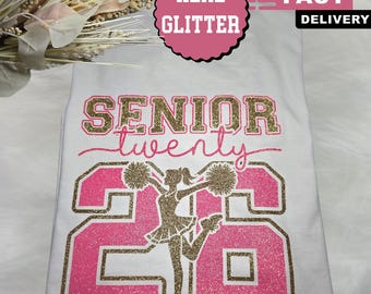Glitter Cheer Senior Sweatshirt w/Name on Back, Glitter Cheer Sweater, Custom Cheer Shirt,School Spirit Shirt,Cheer Senior Shirt,Cheer Shirt