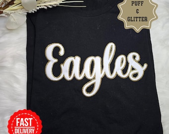 Custom Puff and Glitter Team Name Sweater, Glitter Team Name Sweater, Embossed School Mascot Sweatshirt, School Spirit Shirt, Football Mom