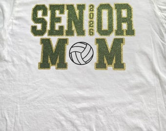 Custom Senior Mom Volleyball Glitter Shirt, Glitter Mom Volleyball Sweatshirt, Mom Gift, Glitter Volleyball Sweatshirt, Name/Number on Back