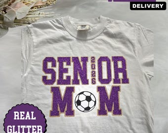 Custom Senior Mom Soccer Glitter Shirt, Glitter Senior Mom Soccer Sweatshirt, Mom Gift, Glitter Soccer Sweatshirt, Name/Number on Back