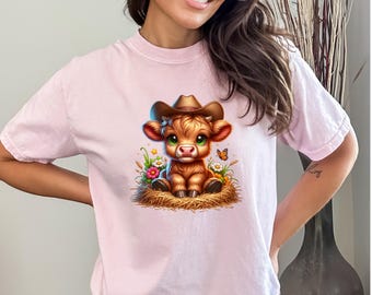 Highland Cow Country Comfort Colors Shirt, Cute Highland Cow, Cute Cow Shirt, Highland Cow Shirt, Cow Girl Gift, Girlfriend Gift, Wife Gift1