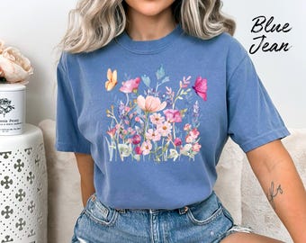 Comfort Colors Boho Cottagecore T-shirt, Wildflowers T shirt, Vintage Pressed Flowers Shirt, Botanical Floral Tee, Gift for Gardener, Floral