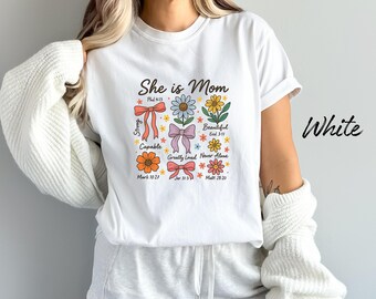 She Is Mom Shirt, Comfort Colors Oversized T-shirt, Retro Mama Shirt, Gift for Mom, Mom Family Shirt, Mother Day Shirt, Mom Faith Shirt