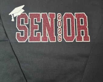 Custom Senior Glitter Shirt, Glitter Senior Sweatshirt, Mom Gift, Glitter Grad Sweatshirt, School Spirit Sweatshirt, Graduation Sweatshirt