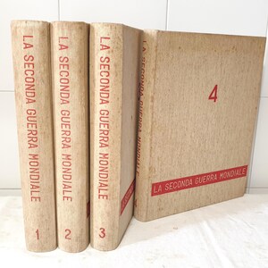 May include: Set of four beige books with red titles. The titles read "La Seconda Guerra Mondiale" and each book is numbered 1 through 4.